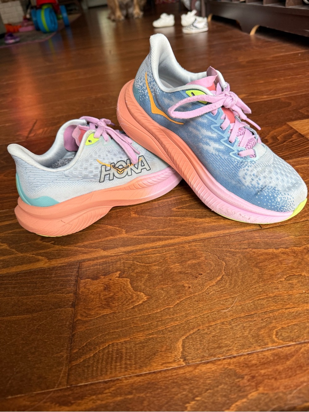 Hoka Women's Pastel Blue and Pink Running Shoes - Picture 3 of 5